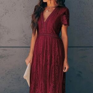 Women's boho evening dress Short Sleeve Floral Lace Wedding Bridesmaid Cocktail